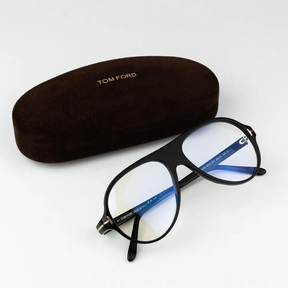 Tom Ford Women Eyeglasses Shiny Black Blue Block Pilot FT5012-B/V 001 BRAND NEW